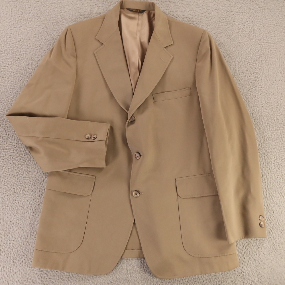 VTG Huntington Jacket L Beige 100% Wool Twill Blazer Sport Coat USA 44L